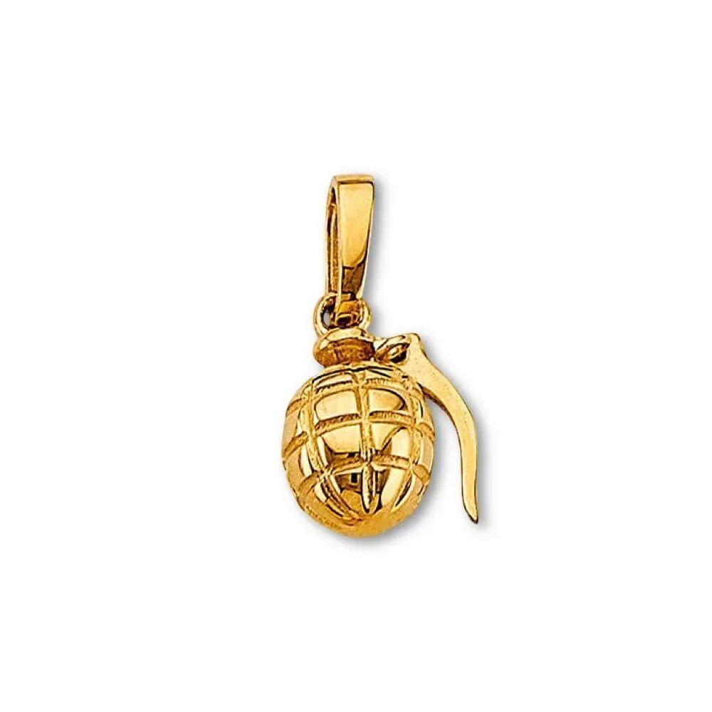 14K Gold Grenade Pendant | Mini Military Charm in Yellow Gold By Tehrani Jewelry